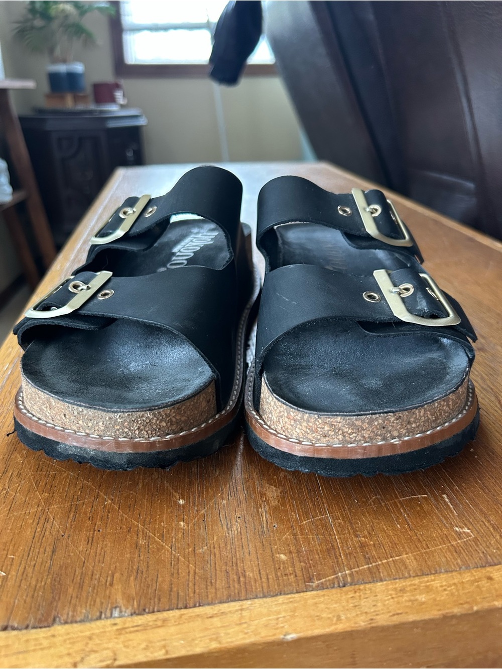 Yokono Black platform Cork-Trim Gold Buckle Sandals - Picture 4 of 10